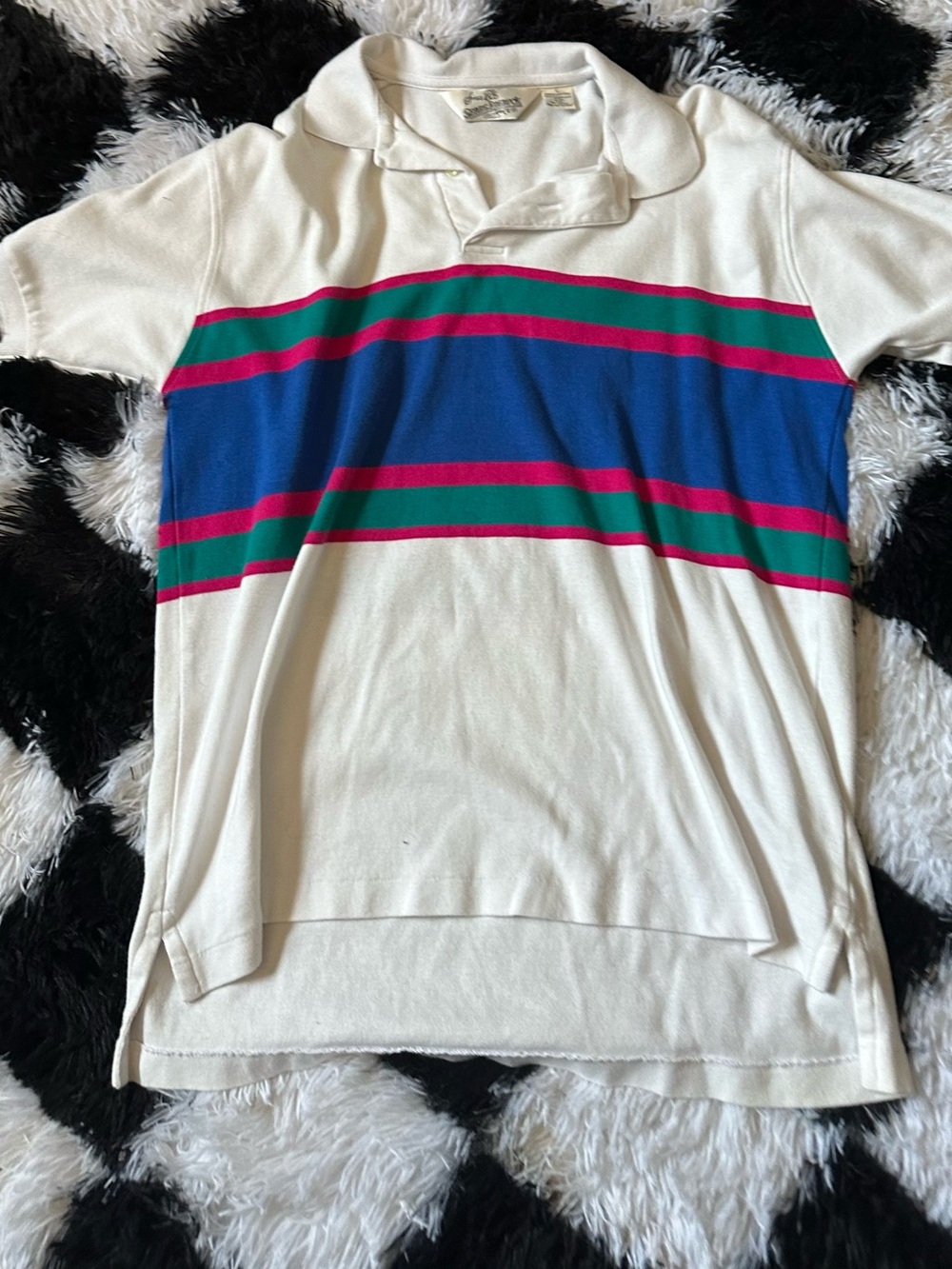 Vintage Sears Roebuck Button-Up Polo with Blue, Green and Pink Stripes